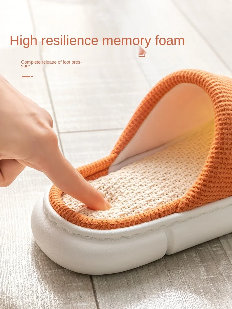 Linen Cotton Slippers Female Four Seasons Home Indoor Cute Couple Autumn Thick Bottom Outdoor Wear Comfortable Slippers Male EVA