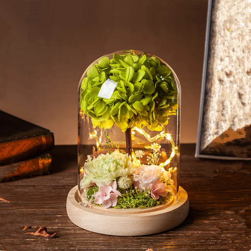 2sets/pack 15*21cm Transparent Glass Dome Vase Home Decoration Luminous Log Base Cover Wedding Prop DIY Friend Gift