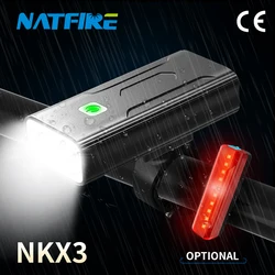 NATFIRE NKX3 자전거 LED 라이트, USB 충전식, 전면 및 후면 자전거 라이트, MTB 슈퍼 브라이트, 장시간 지속, 5200mAh