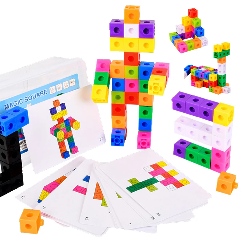 Montessori Material Rainbow Building Blocks Toy Multilink Link Counting Stacked Cubes Snap Blocks Early Education Toys For Kids