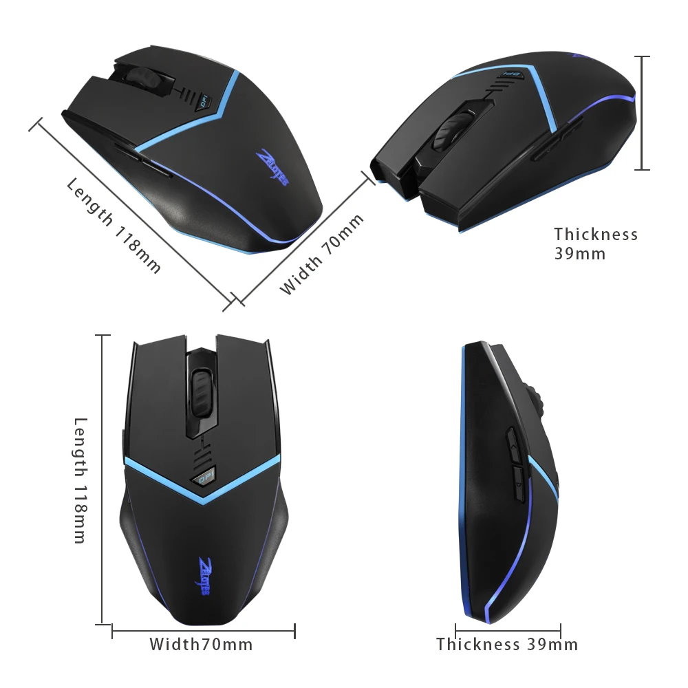 Mouse da gioco Wireless Computer ricevitore Wireless Mouse PC Mause Mouse ergonomico 2400DPI Mouse ottico USB a luce blu per Laptop