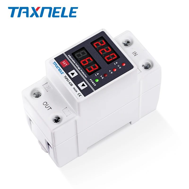 Dual Display 40A 63A 230V Din Rail Adjustable digital Over Under Voltage Relay Surge Protector  Limit Over Current Protection