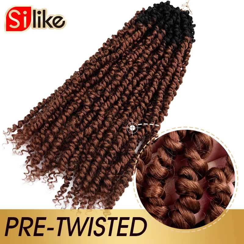 Silike passione Twist 18 pollici Fluffy pre-twist nero Pre allungato Ombre intrecciatura capelli trecce sintetiche all'uncinetto estensione dei capelli