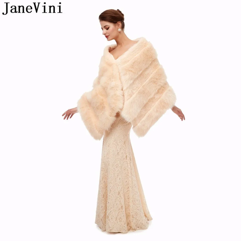 JaneVini 2021 Inverno della Pelliccia Del Faux scialle Da Sposa Bolero Rivestimento Delle Donne Champagne Signore Formale Capes Avvolge Stole stola elegante donna