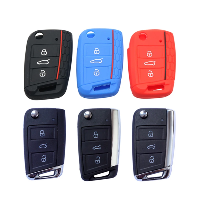 3 Colors Car Silicone Key Cover Car Key Protective Case Car Key Accessories For Golf Lamando T-ROC TAYRON Tiguan