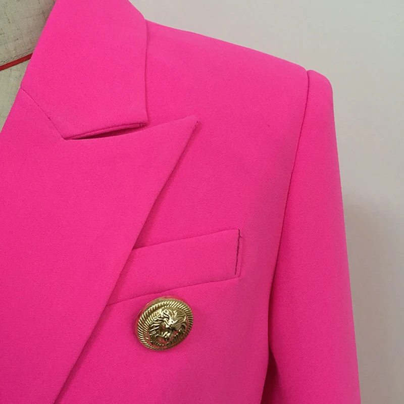 Orange Fushia Rose Blazer Women Office Ladies Gold Double Breasted Buttons Rose Pink Autumn New Fashion Women\'s  Blazers Jacket