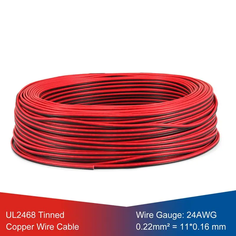 10roll 100m UL2468 24AWG LED Cable Wire Tinned Copper 2 Pin Electrical Wire For Fan Rigid Strip Light Led Splitter Connection