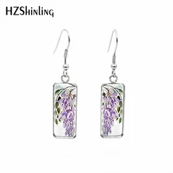 2020 New Wisteria Flower Rectangular Earring Glass Fish Hool Earrings Glass Dome Fairy Angel Earring Gifts Girl