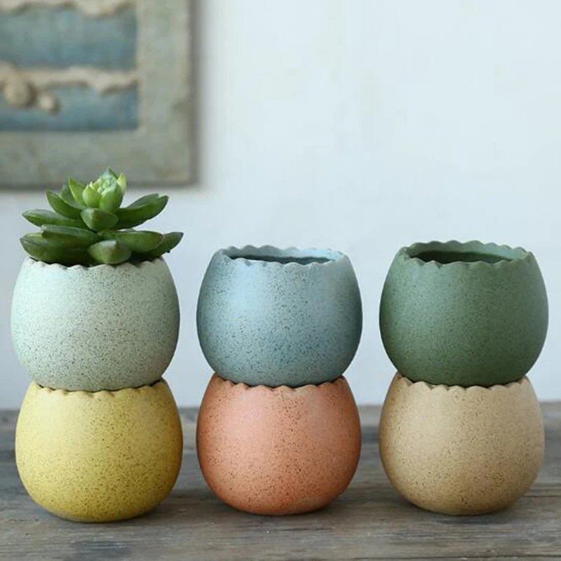 Simple Style office Decoration Dragon Egg Shape Fleshy Flowerpot Ceramic Green Plant Flower Pot Vase Desktop Ornaments Garden