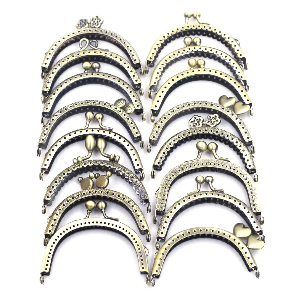 

10Pcs Mixed 8.5cm Semicircle Bronze Purse Frames Kiss Clasps Handbag Handles Buckles Sewing Holes DIY Luggage Bag Accessories