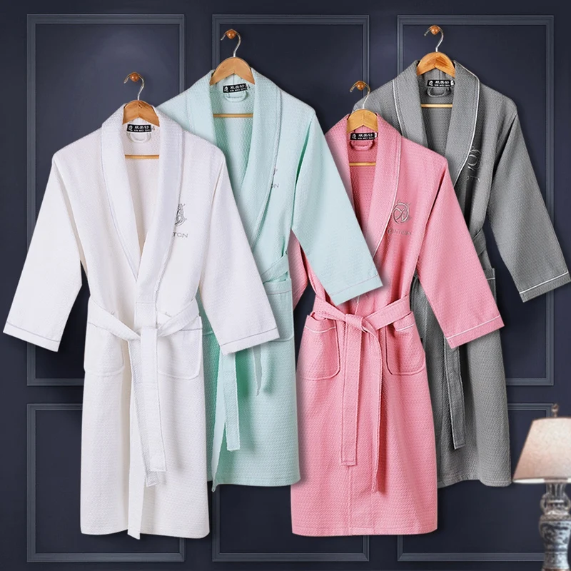 Summer Waffle Bathrobe Women 100% Cotton Suck Water Kimono Bath Robe Plus Size Sexy Peignoir Dressing Gown Bridesmaid Robes