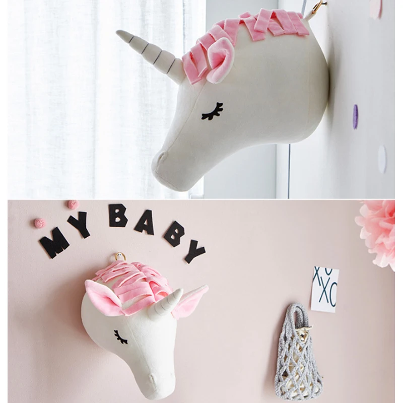 Animais cabeça decoração da parede brinquedos 3d elefante unicórnio coelho crianças criança quarto do bebê berçário parede tapeçarias brinquedo de pelúcia