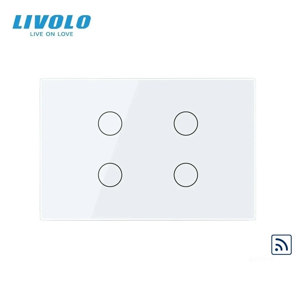 Livolo US/AU Standard Crystal Glass Panel 4 Gang Remote Control Wall Size 119mm*78mm Touch Light Switch  VL-C904R-11