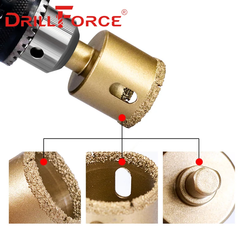 Drillforce Diamond Drill Bit 6-35mm Brazed Core Hole Saw, Performance Hollow Hole Cutter For Glass/Tile/Granite/Marble/Porcelain