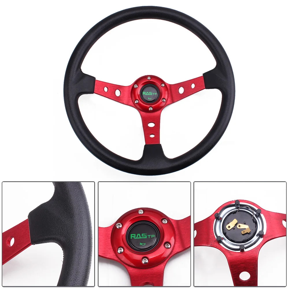 RASTP-14inch 350mm Universal Racing Drift Steering Wheel  Aluminum PU Car Sport Steering Wheels Car Accessories RS-STW020-TP