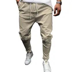 Men Pants with Drawstring Breathable Solid Color Cotton Linen Stretch Elastic Trousers for Daily Wear