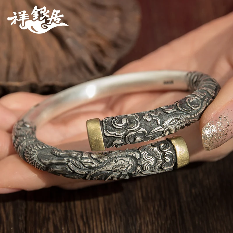 

★Paragraphs custom S999 fine silver couple bracelet in extremely good fortune great copper seal silver bangle bracelet