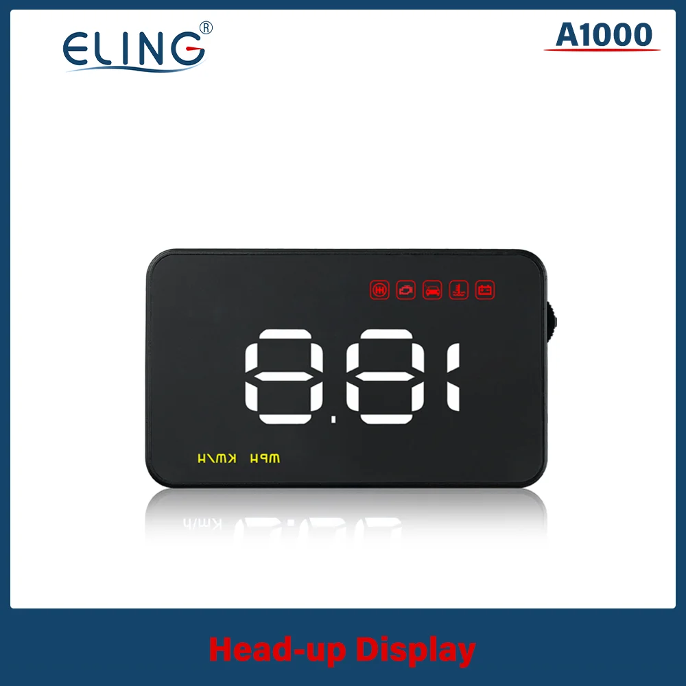 

ELING A1000 Simple HUD OBD Head Up Display Digital Speed Display Over Speed Alarm Driving Fatigue Windshield Projector Plug