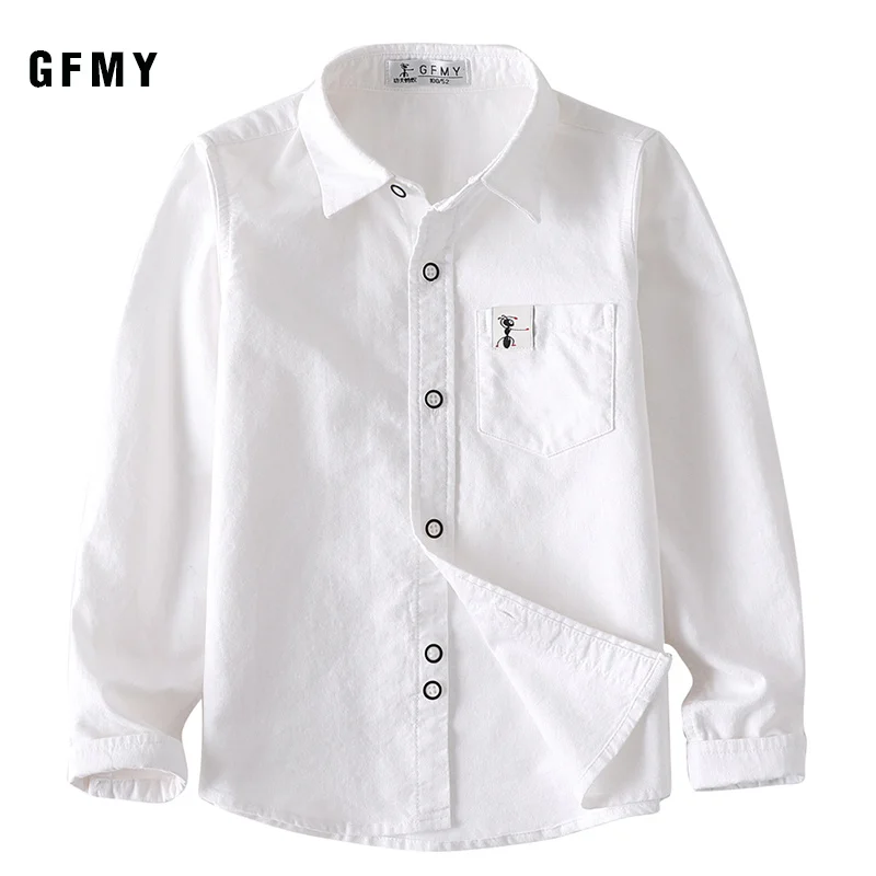 GFMY 2020 New Spring Oxford Textile Cotton Blouse Girls Boys White Shirt 3T-14T British style Kid Casual School Clothes