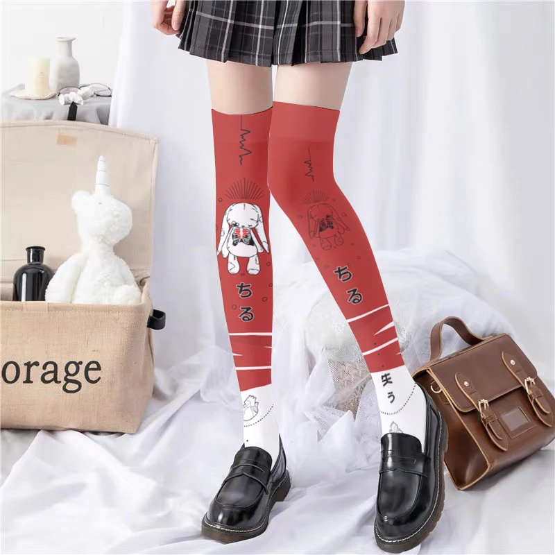 Ultrathin women‘s Silk stockings 3D Cartoon Rabbit Printed  Sweet  Over Knee Stocking Cosplay Lolita JK  Pantynose Women Tight