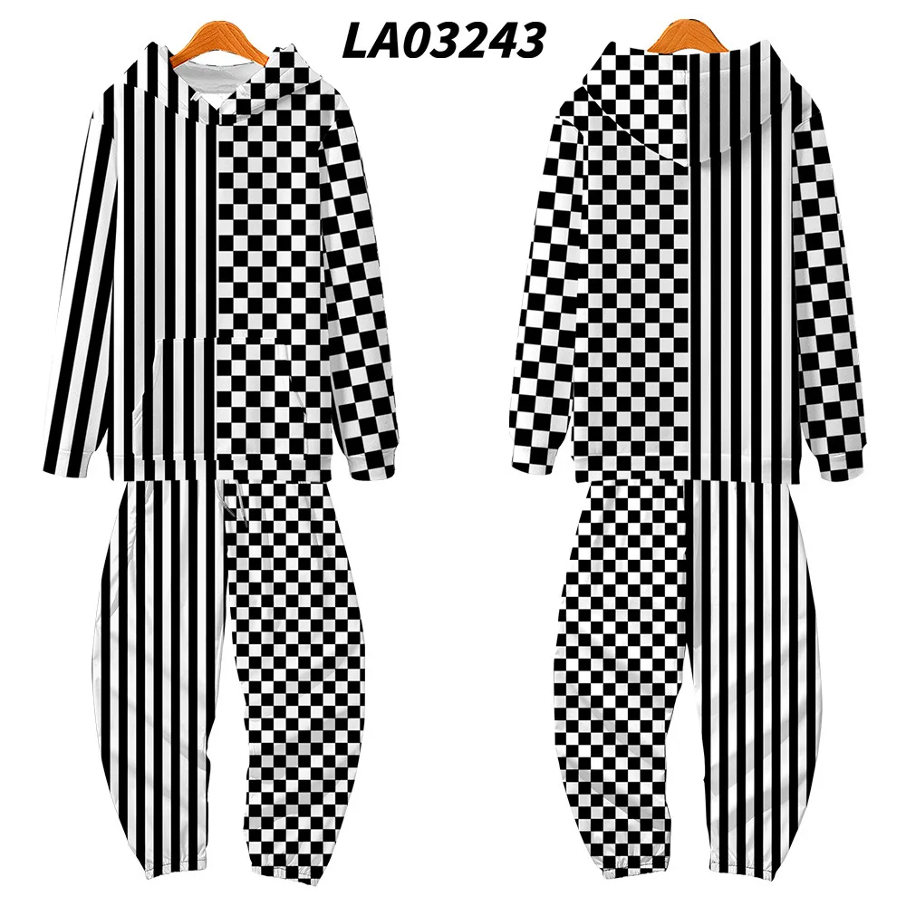 Men Black Plaid Patchwork Print Tracksuits 2 Piece Set Hoodies Sweatshirts Sweatpants Suit Outfits Men Clothing Sweatsuits