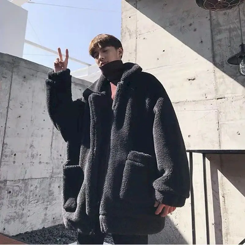 2024 Men's Woolen Jacket Winter New Student Korean Version Cotton-padded Coat Hong Kong Style Plus Velvet Thick Loose Oversized