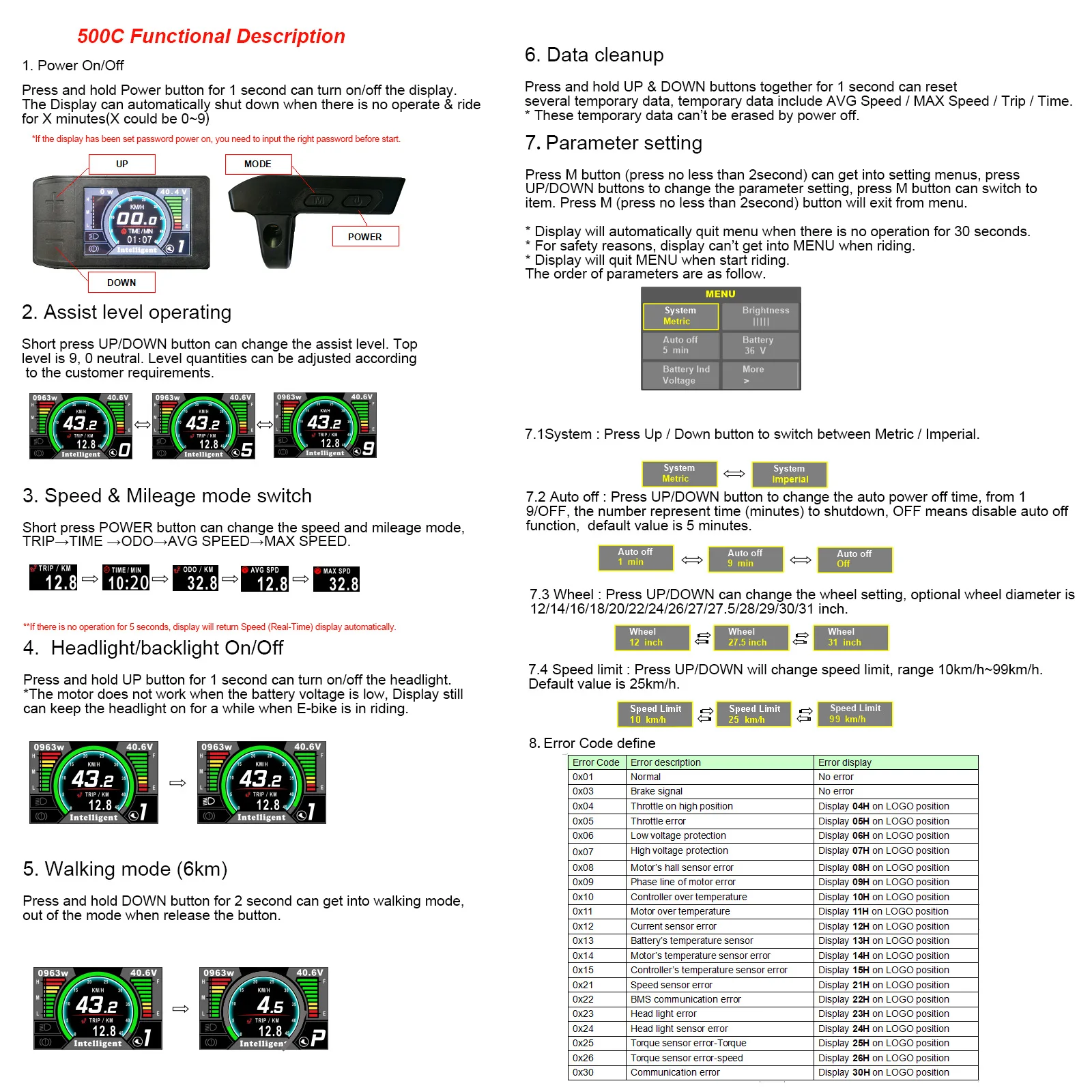 Forbestcy-E-Bike HMI Speedometer Display for Bafang BBS, Mid Drive Motor Kit, Parts of Motorcycle Front Dash Panels, 500C