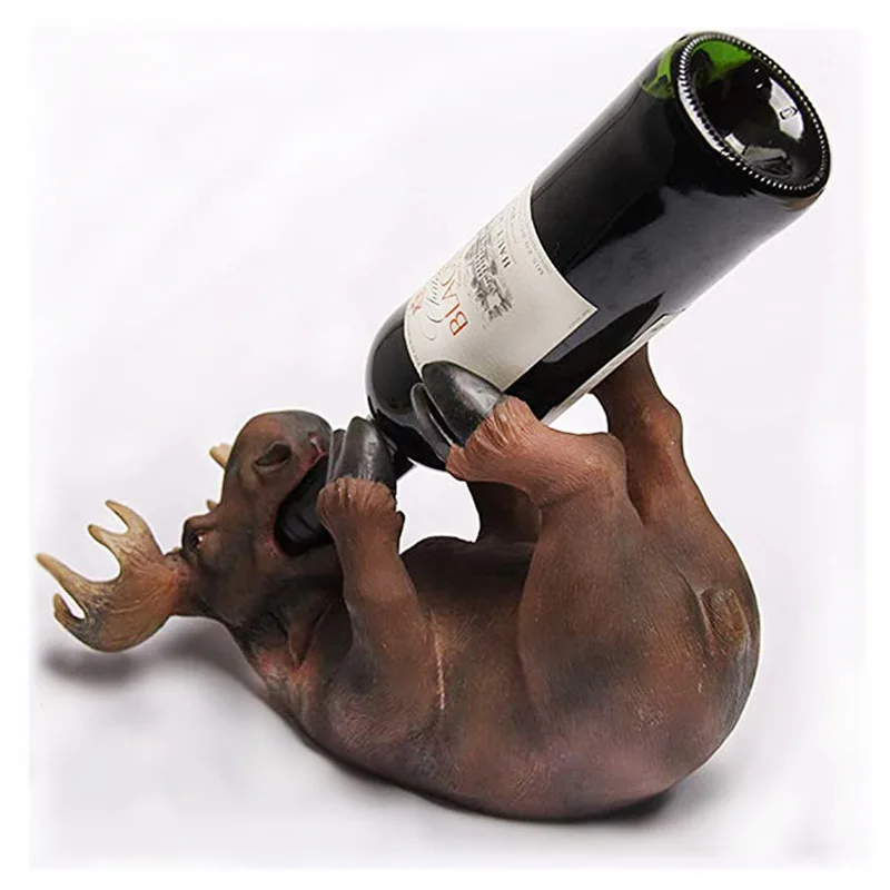 Drunken Reindeer Miniature Wine Bottle Holder Decor Resin Deer Wine Rack Tabletop Barware Ornament Craft Accessories Supplies