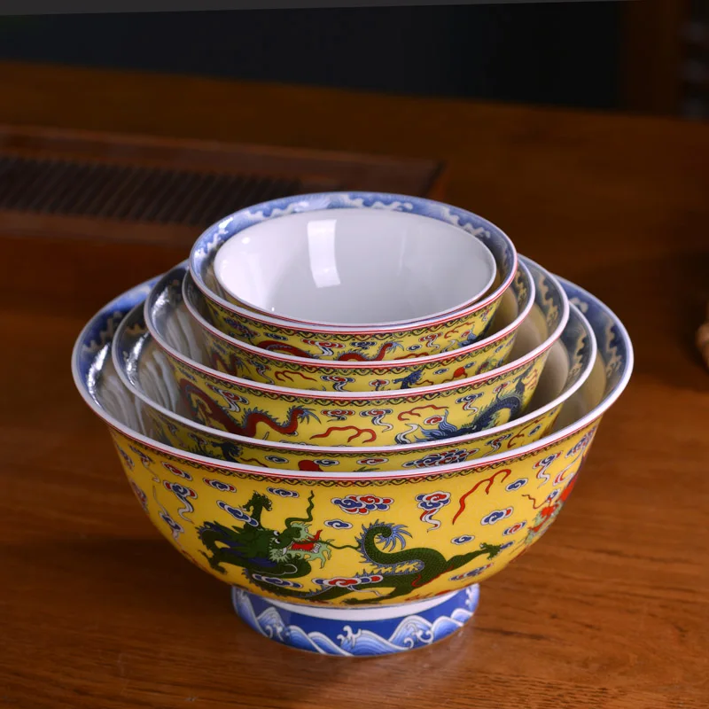 Jingdezhen Ceramic Rice Bowl Bone China Dinnerware Big Bowl Ramen Soup Bowls Chinese Luxury Dragon Pattern Kitchen Tableware Art