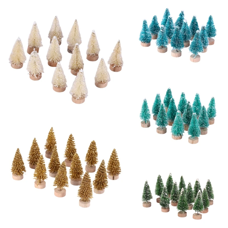 12pcs Mini Christmas Tree Pine Tree DIY Christmas Decorations For Home 2024 Navidad Xmas Ornaments New Year Decor Kids Gift