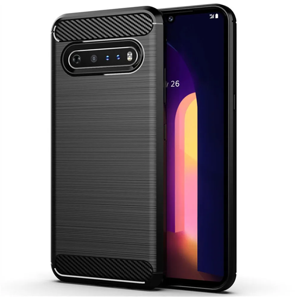 Funda de lujo para LG V60 ThinQ, funda de silicona suave con piel de fibra de carbono, funda a prueba de golpes para LG V60 V 60 LGV60, fundas para teléfono