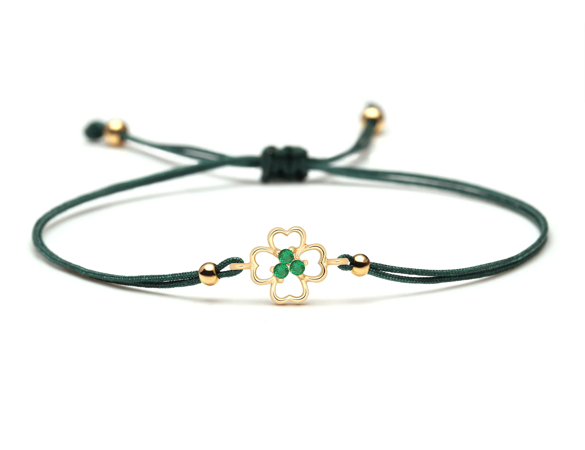 Green Cubic Zirconia Copper Four Leaf Clover Charm Bracelet Women Men CZ Zircon Lucky Brass Charm Red Pink Thread Cute Jewelry