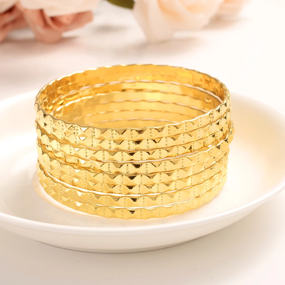 8pcs Luxury 24k Gold Color Ethiopian Jewelry Bangles For Women Dubai Ramadan Bangles&Bracelet African/Arab Weding jewelry Gift