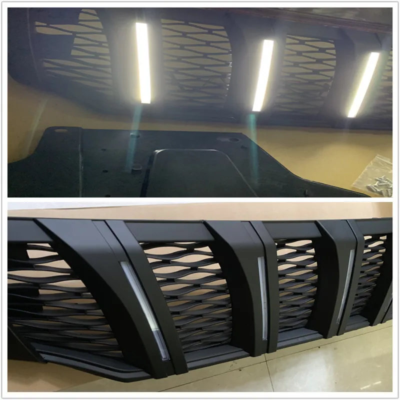FRONT RACING GRILLS BUMPERS MASK GILL WITH LED DRL ACCESSORIES ABS MATTE BLACKG RILLE FIT FOR NISSAN NAVAR NP300 2015-2017 CAR