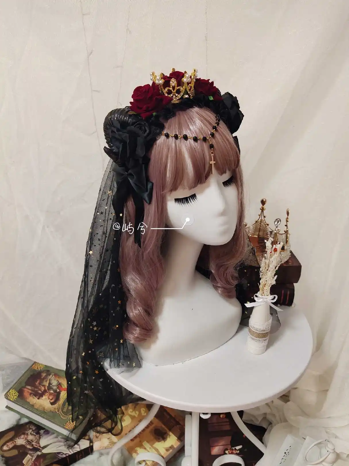 Lolita hand made gothic kill diablo Lolita crown spend horn hair hoop luxuriant tea party hair accessories