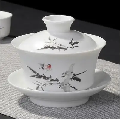 Chinese handgeschilderde Kungfu theeservies, terrine Dehua, wit porselein, Gaiwan, pannenset voor op reis, snelle kop, hoge kwaliteit