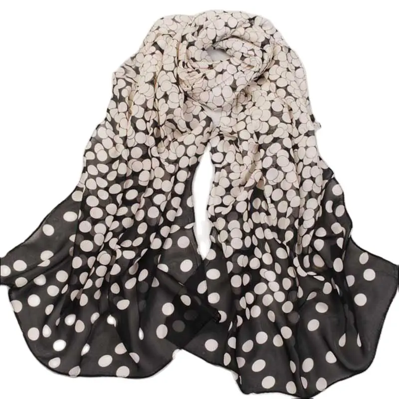 Summer Long Chiffon Silk scarves for woman ombre polka dots Print long wrap scarfs P5A16238