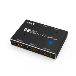 Répartiteur DisplayPort, 1 entrée, 3 sorties, 8K @ 30Hz, 4K @ 144Hz, DP 1.4, Triple répartiteur, MST SST airies, Adaptateur 1x3 ports pour 3 ports d'affichage Ultra HD