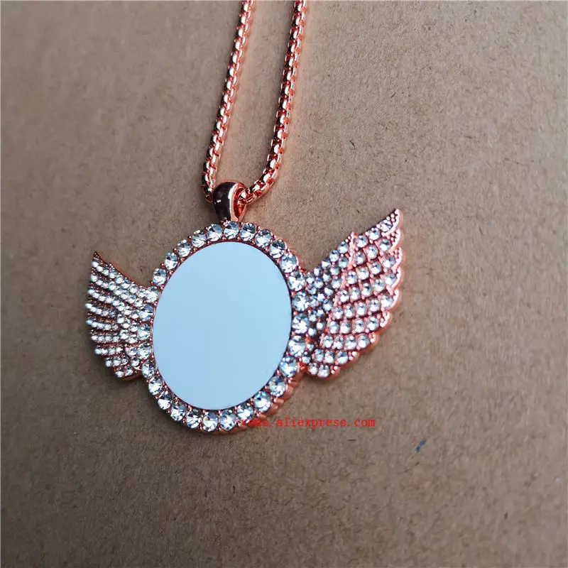 sublimation blank small round wings necklaces pendants hot transfer printing keychains jewelry consumables 10pieces/lot