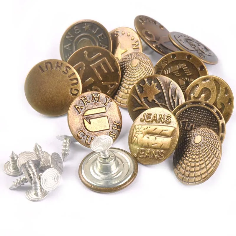 20Pcs/Set Mixed Metal Button For Sewing Clothing Bronze Jeans Buttons Clothes Bags Accessories Garment Decorative 17/20mm c2173