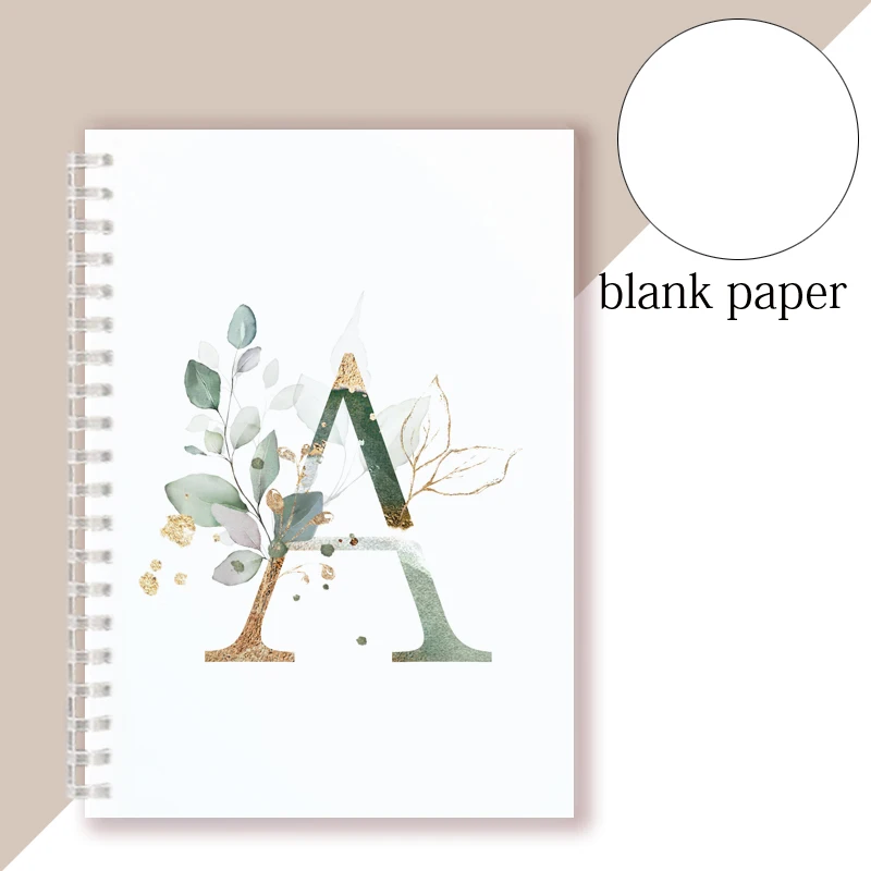 Initial Alphabet Letters Spiral Notebook Note Book Writing Pads Majuscule Letters With Flower Decor Personality Name Art Design