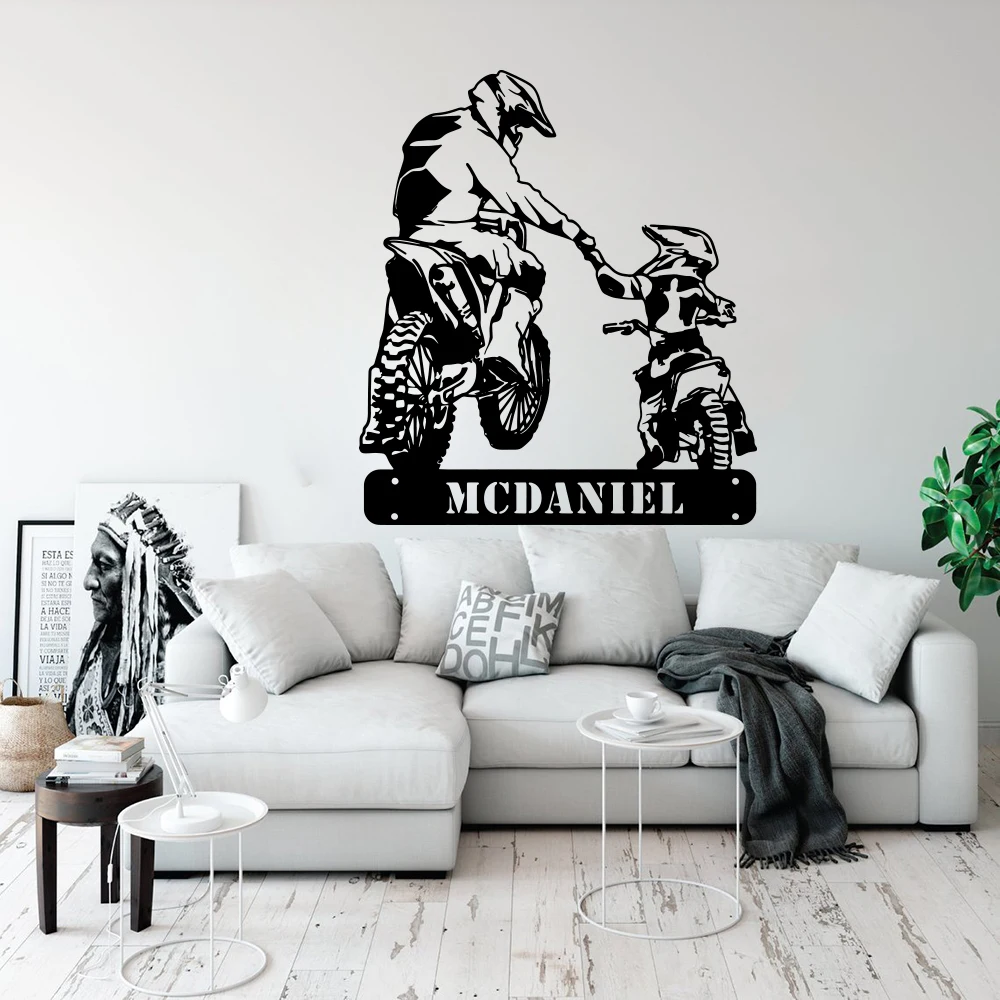 Custom Name Motorcycle Motorbike Wall Decal Kids Father Motorcross Wall Sticker Playroom Bedroom Home Decor