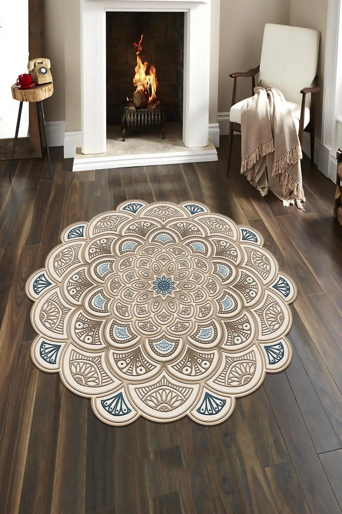 80 cm x 80 cm Decorative Washable Non-Slip Leather Based Laser Cut Living Room Rug