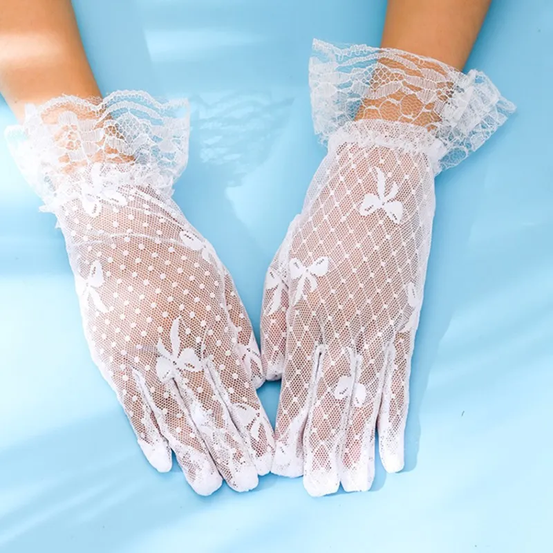 Guantes de encaje blancos y negros para mujer, guantes de protección solar para boda, regalo de fiesta para chicas sexys para conducción al aire