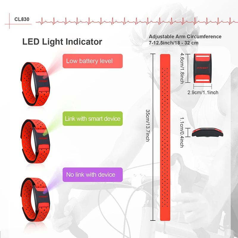 FITCENT Herzfrequenzmesser-Armband, Bluetooth ANT+ optischer Herzfrequenzsensor-Handgelenk, wiederaufladbarer Fitness-Tracker für Peloton Str