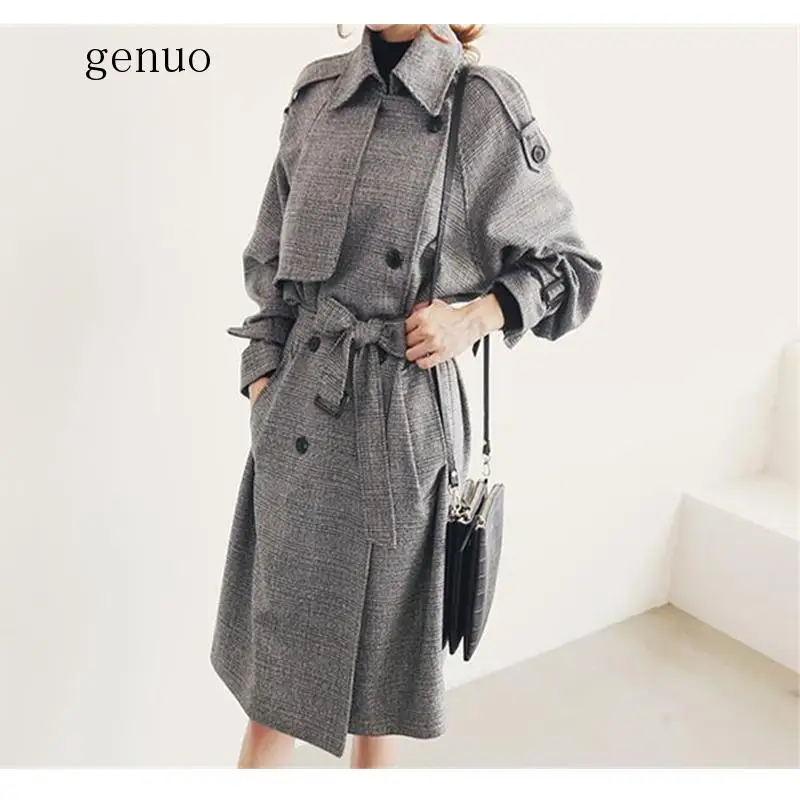 

Women Blend Coat Belt Slim Winter Jacket Women Coat Turn-down Long Sleeve Windbreaker Casual Outwear Trench Coat Ropa Mujer