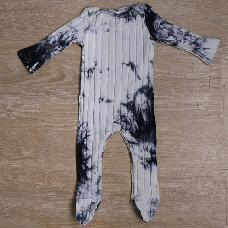 Black Tie Dye Baby Girls Boys Cotton Ribbed Ropmers Toddler Kids Clothes Soft Footies bodysuit Dropshipping printing Ropa bebe