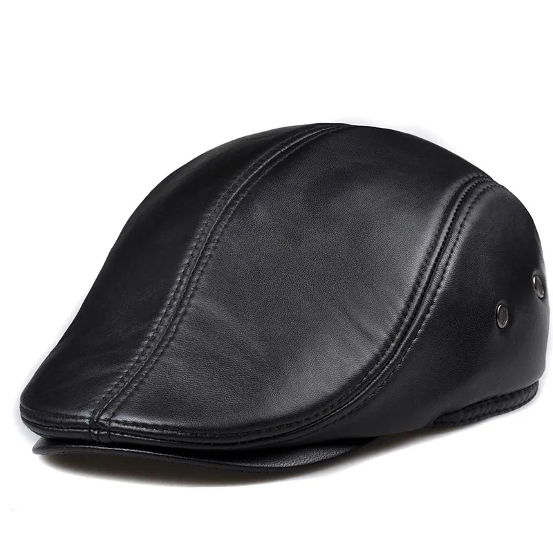 New Design Men 100% Genuine Leather Fashion Baseball Cap/Newsboy /Beret /Cabbie Hat/ Golf Hat Flat Men Slide High Quality HL041