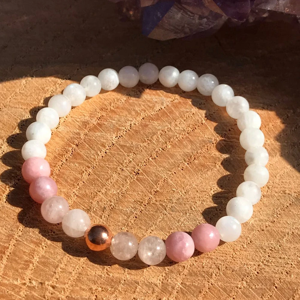 

Wholesale 6 MM A Grade Moonstone Bracelet for Women Natural Rose Quartz Rhodonite Bracelet Lucky Goddess Bracelet