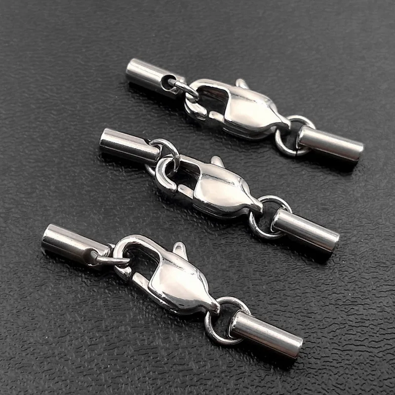 

20pcs/lot Wholesale Stainless Steel Leather Crimp End Caps Square Lobster Clasp For Jewelry DIY Making Connectors Accessories